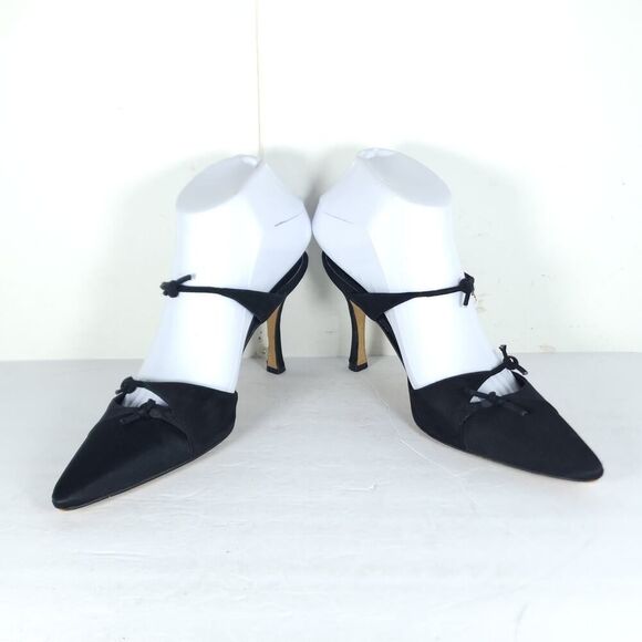 Manolo Blahnik Women's EU36 US6 Black Satin Pointed Toe Stiletto Mules Pumps - Picture 6 of 16